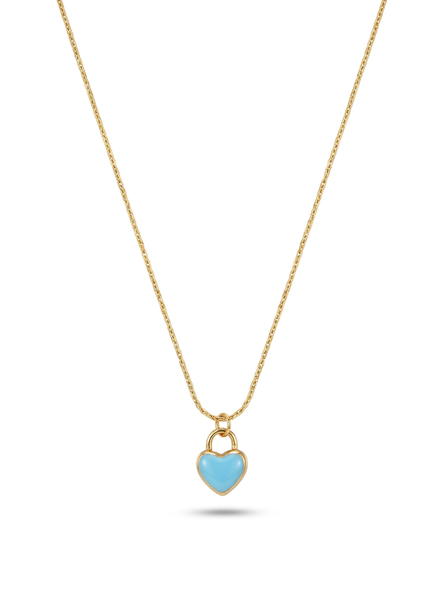 Blue heart pendant necklace with gold-tone chain