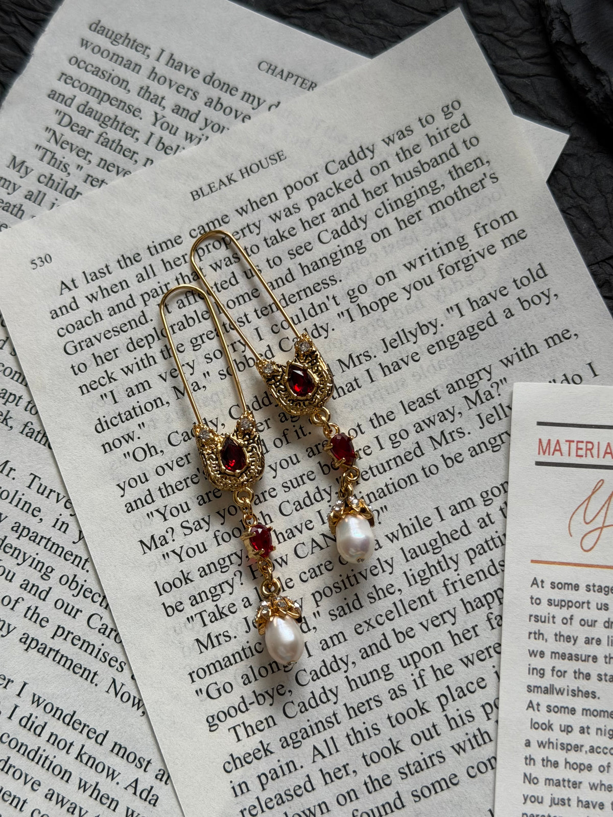 burgundy gold pendant earrings front view