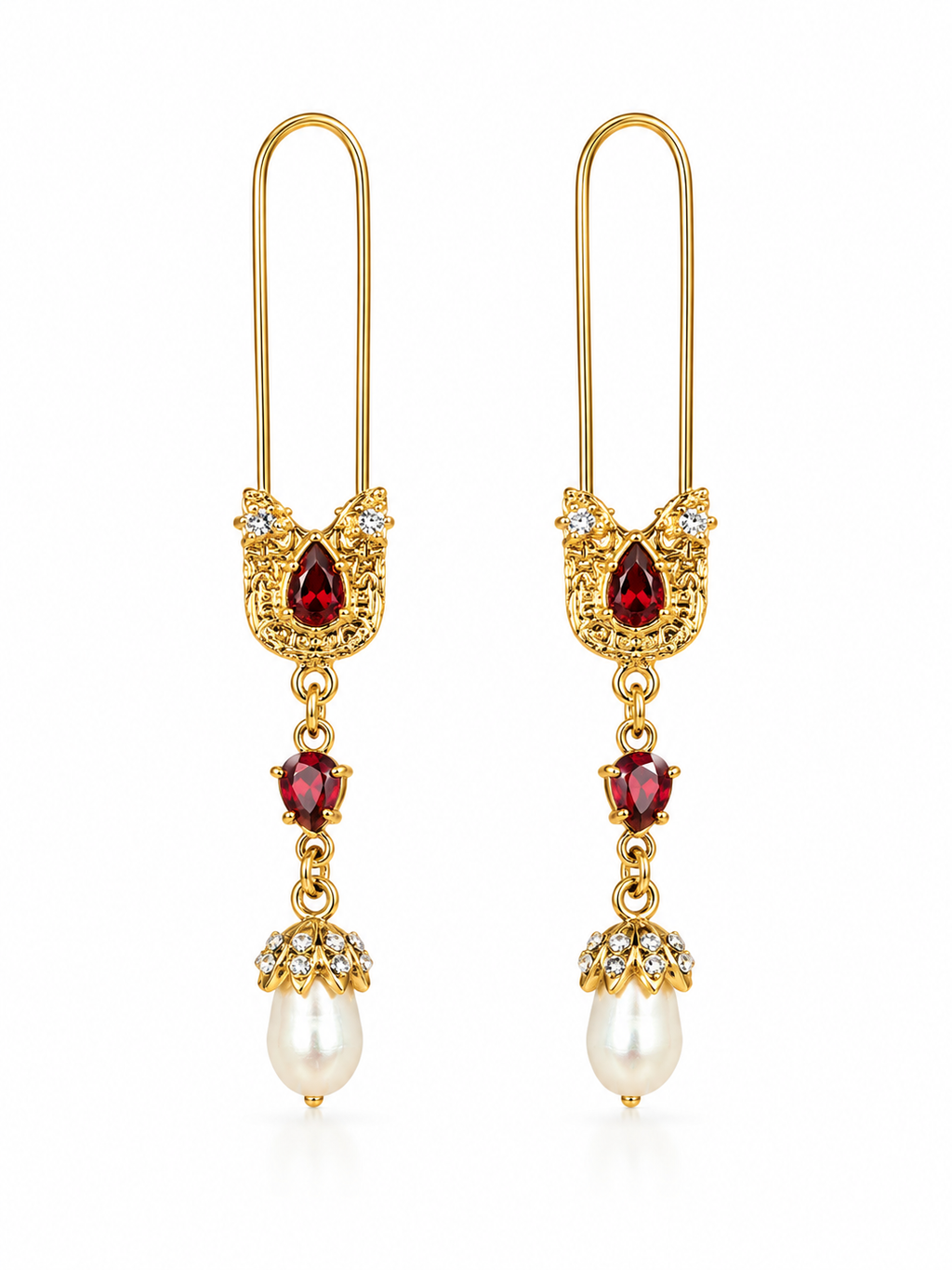 burgundy gold pendant earrings front view