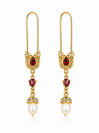 burgundy gold pendant earrings front view