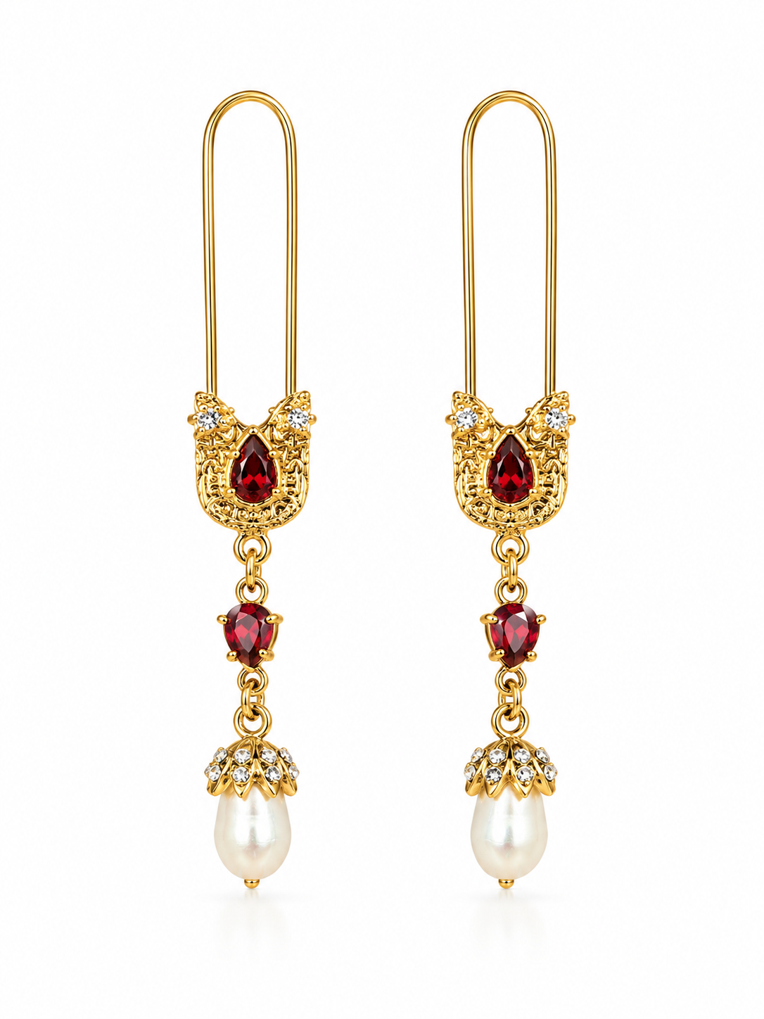 burgundy gold pendant earrings front view