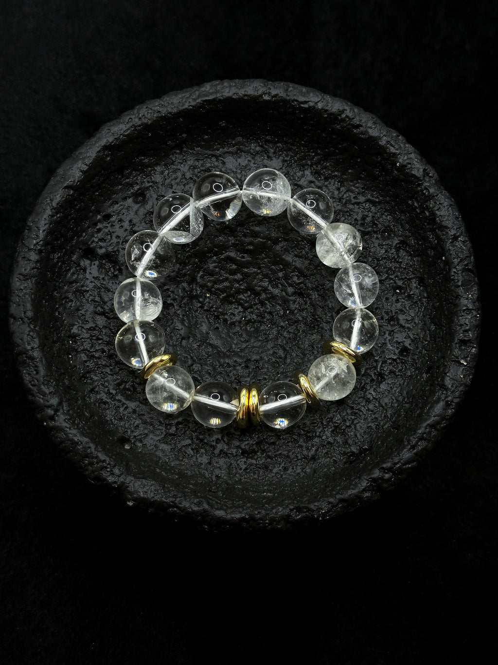 Clear white crystal bead bracelet with gold-tone details