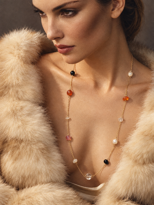Colorful natural stone long necklace full view