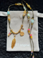 Colorful natural stone details on long bohemian necklace