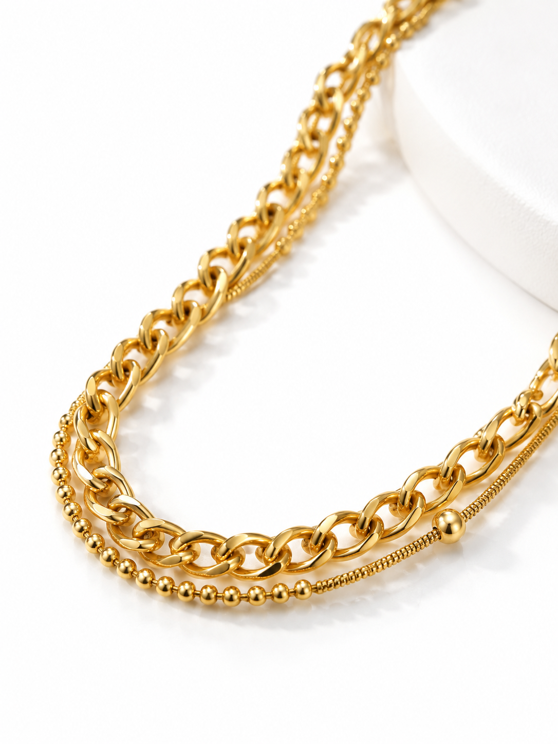 Double-layer gold-tone Cuban chain bracelet