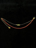 Double layer red string and gold chain bracelet