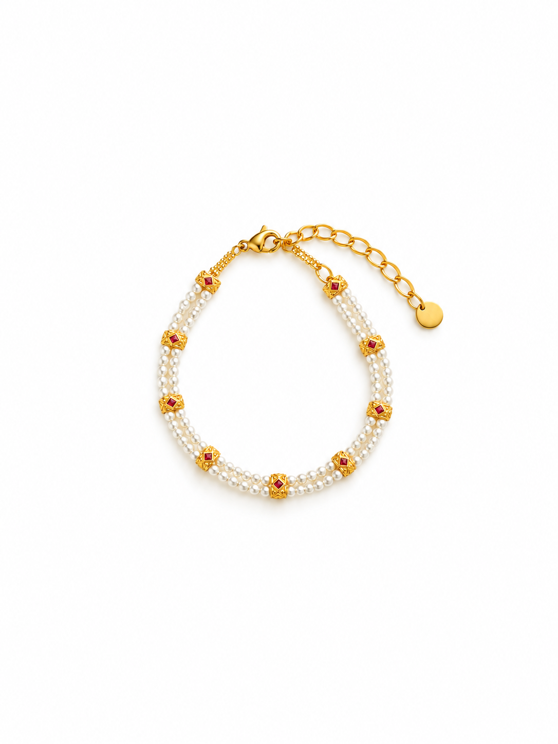 Double row pearl bracelet with gold-tone accents