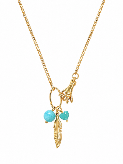 Gold feather heart pendant necklace full view