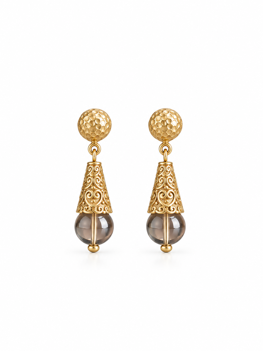 french vintage gold drop earrings with floral crystal pendant