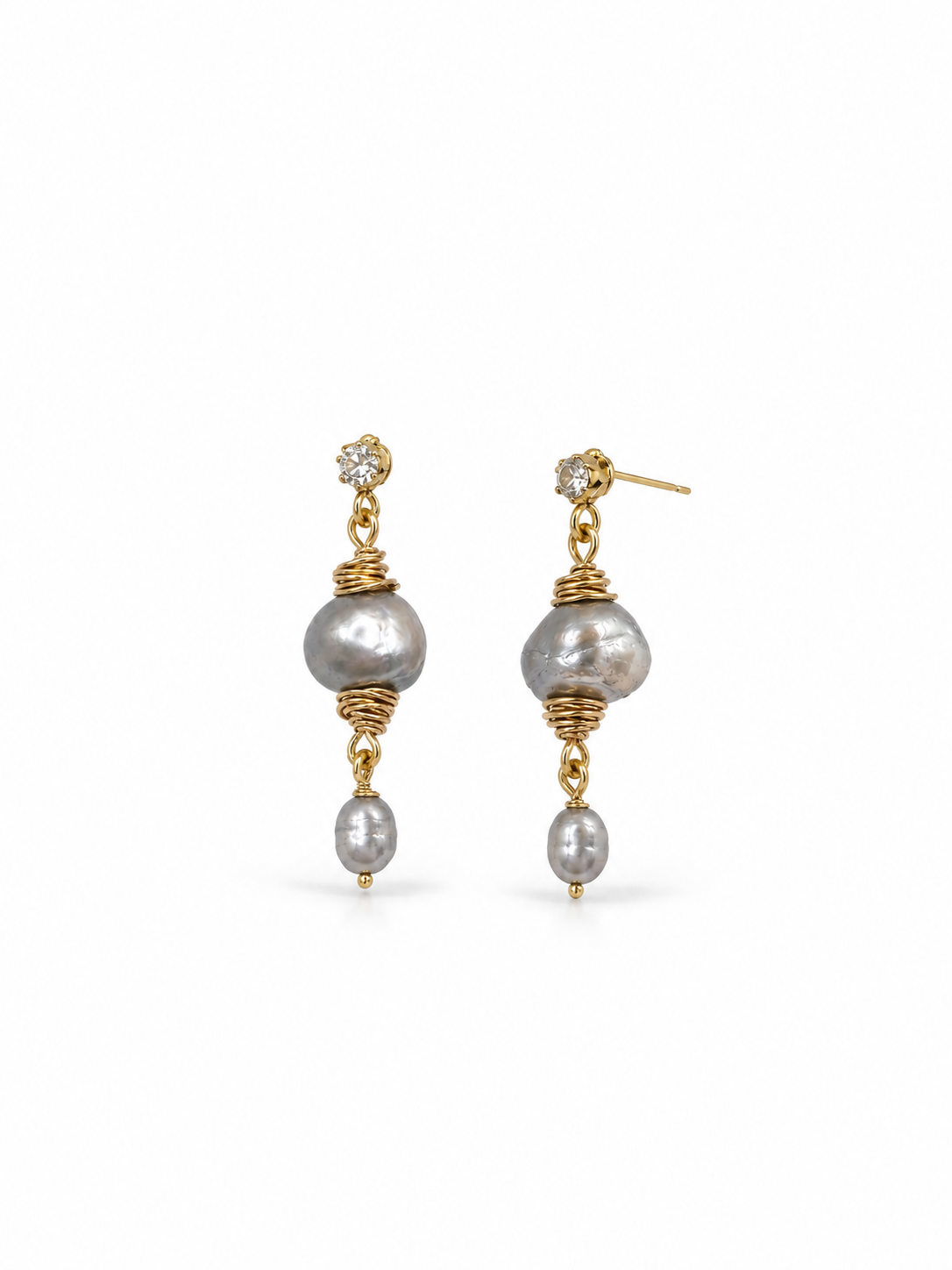 freshwater baroque pearl earrings with gold wire wrapping
