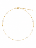 Freshwater pearl gold thread necklace with delicate gold beads
