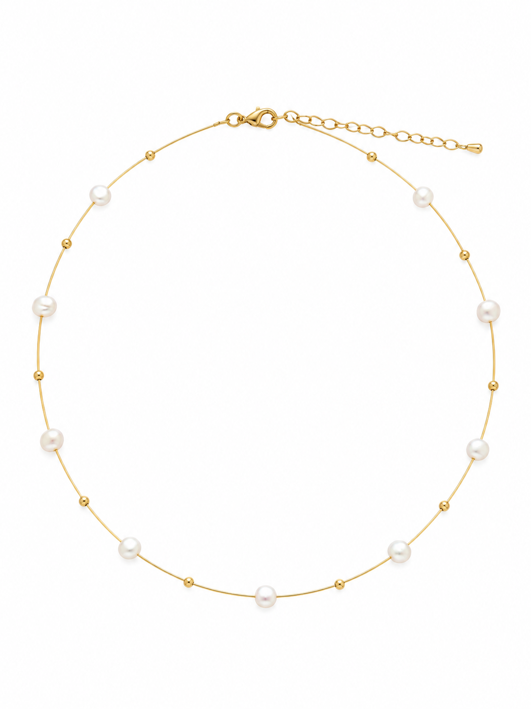 Freshwater pearl gold thread necklace with delicate gold beads