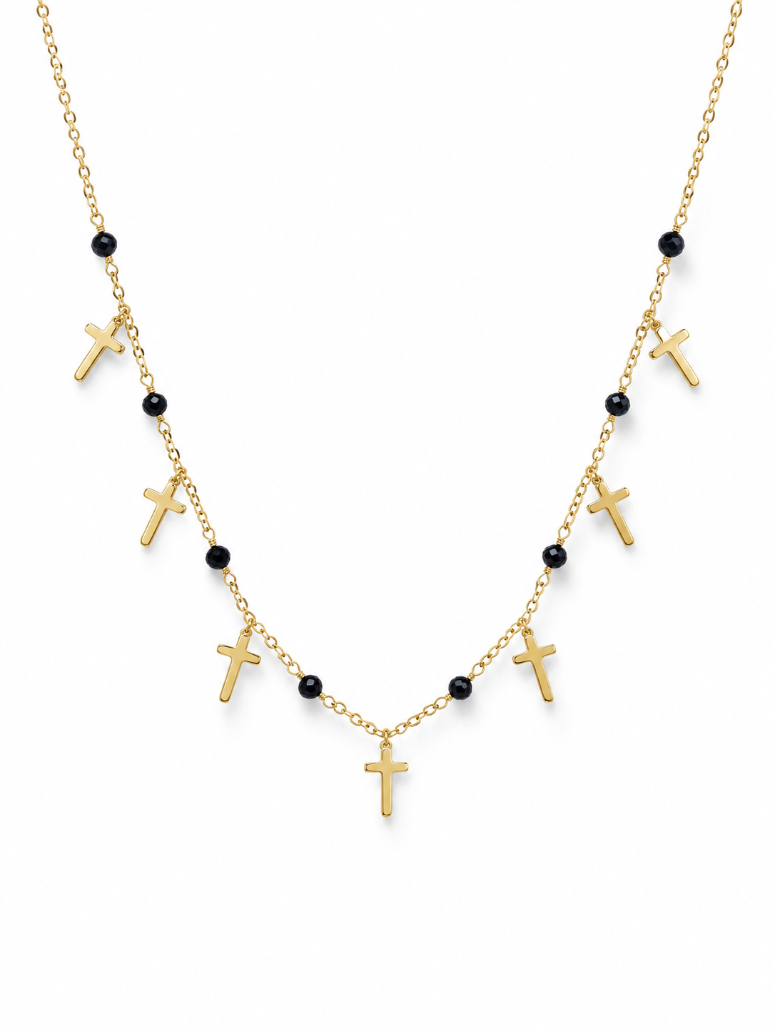 Gold cross pendant necklace detail