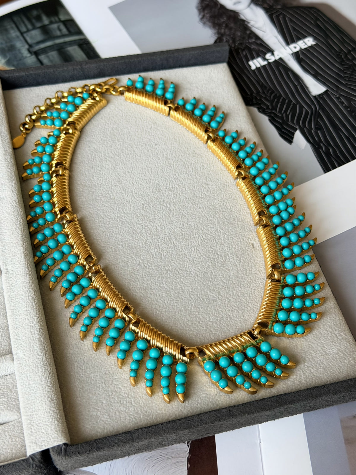 Vintage gold necklace with faux turquoise accents