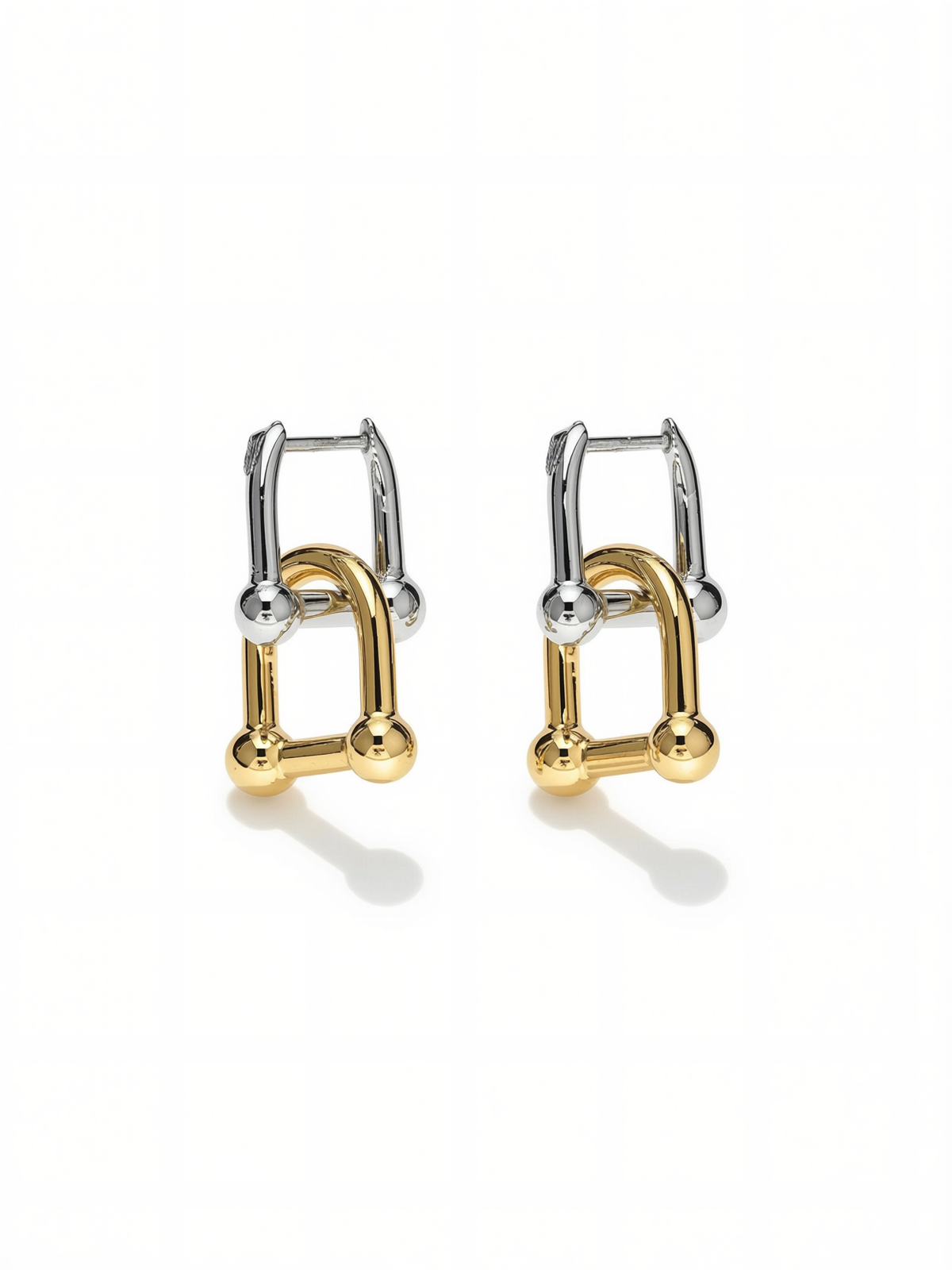 gold lock earrings with industrial design