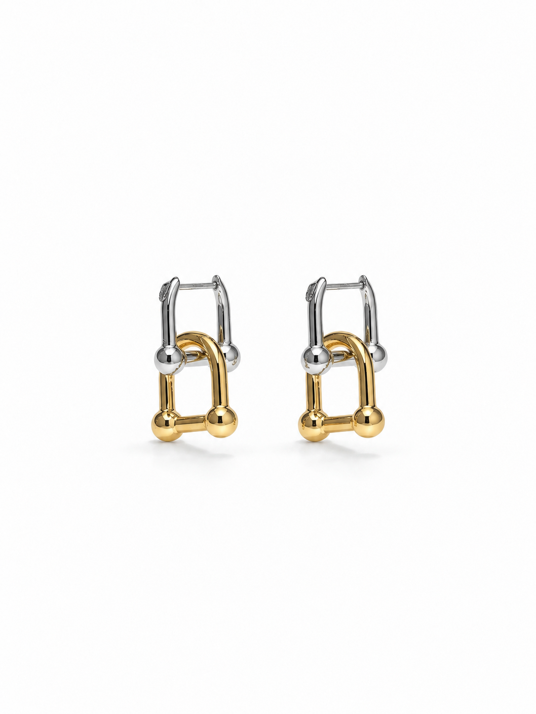 gold lock earrings with industrial design