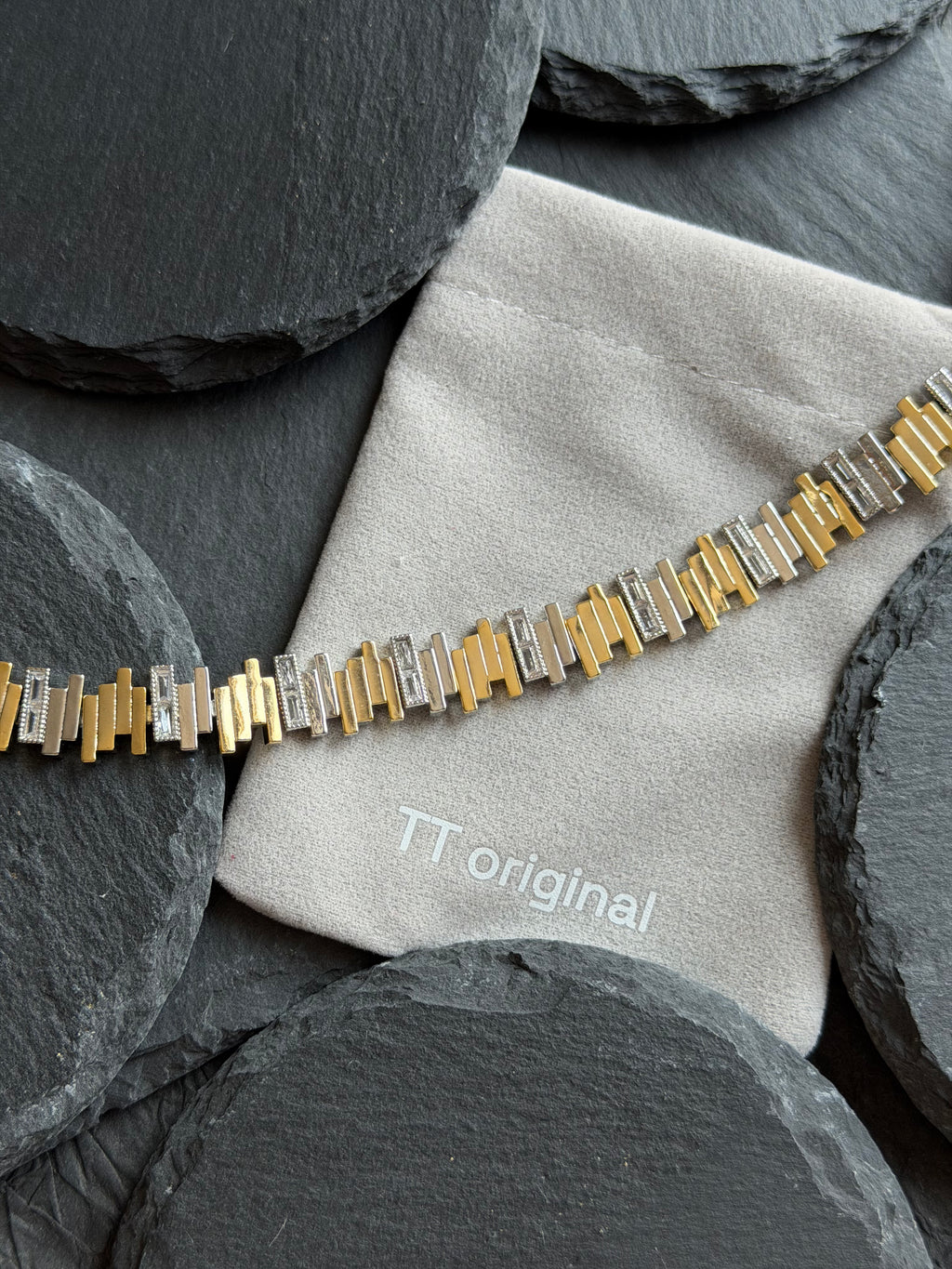 Gold and silver two-tone rectangular bar bracelet