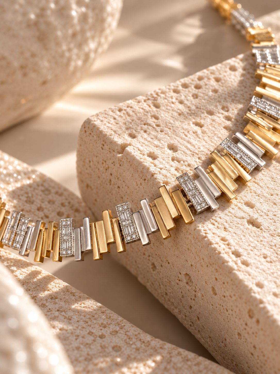 Gold and silver two-tone rectangular bar bracelet