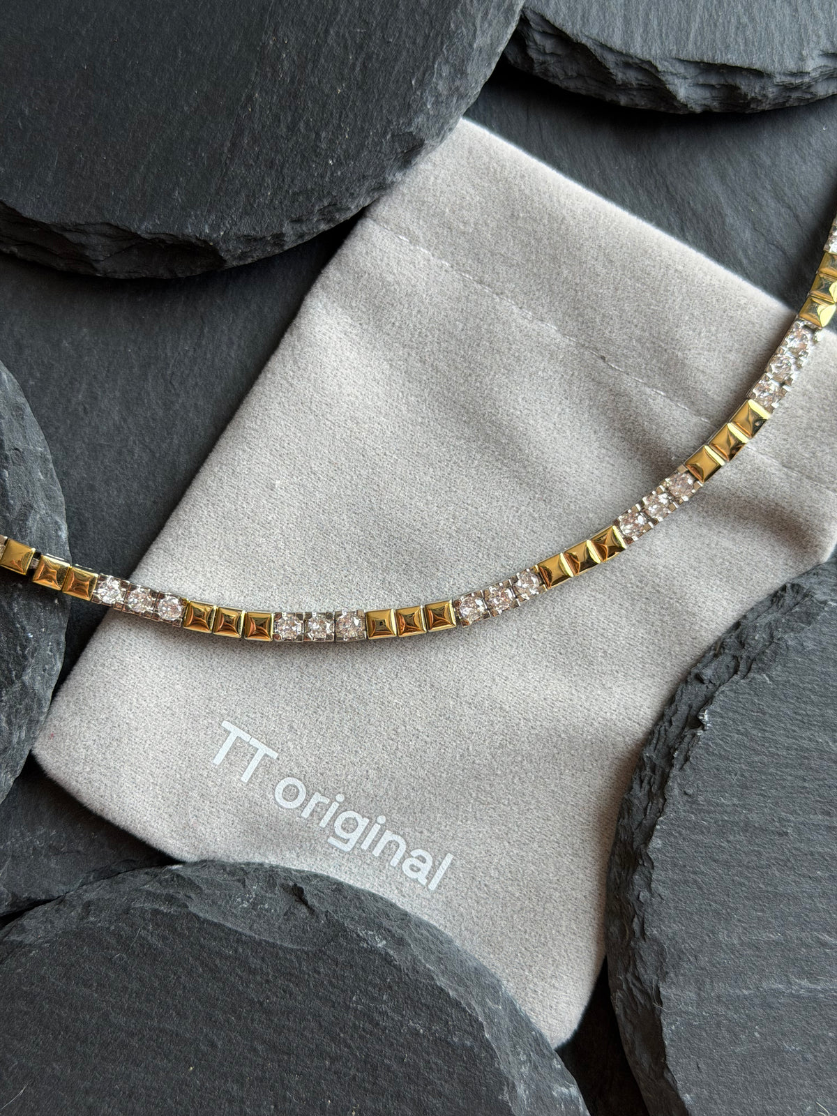 Gold and silver two-tone square CZ bracelet