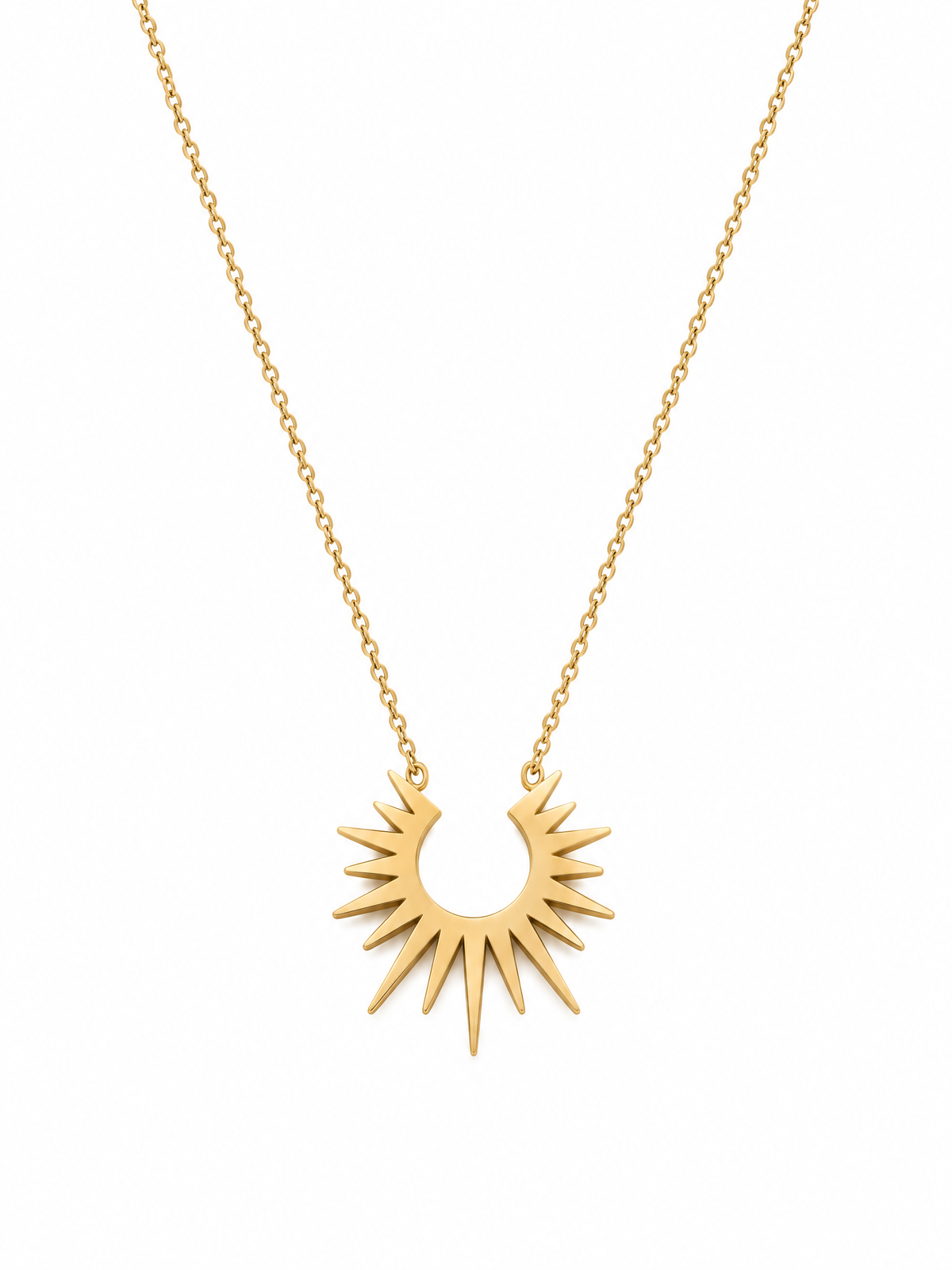 Radiant gold sunburst pendant detail
