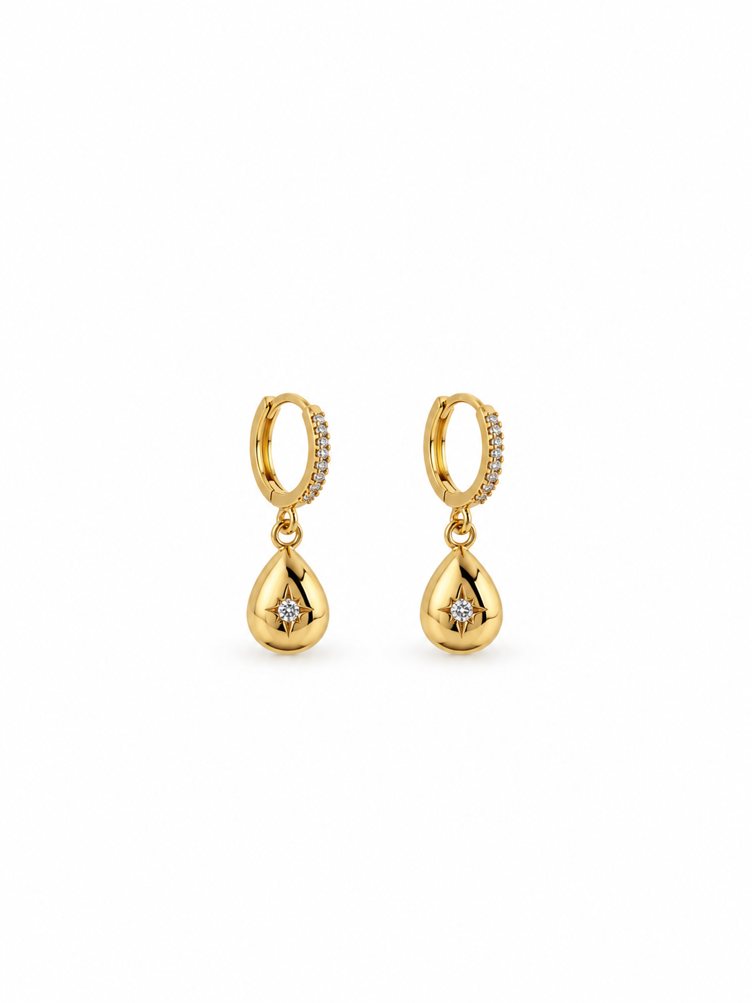 gold teardrop earrings front view