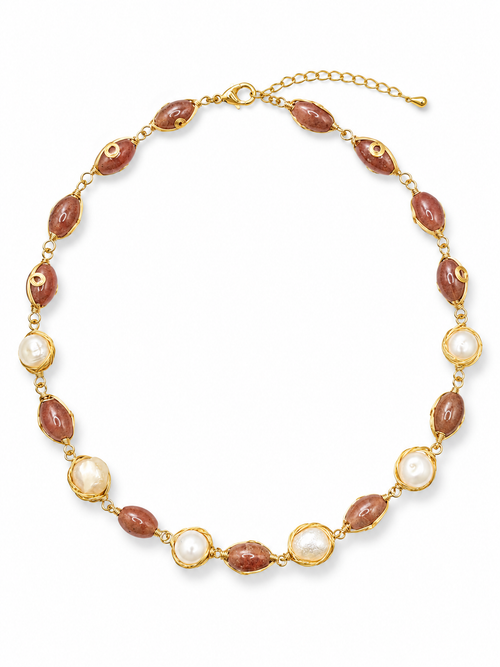 Gold wire wrapped pearl details on necklace