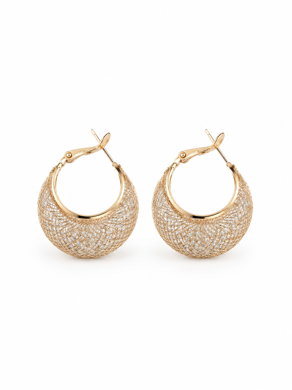 gold woven teardrop earrings with zircon accents