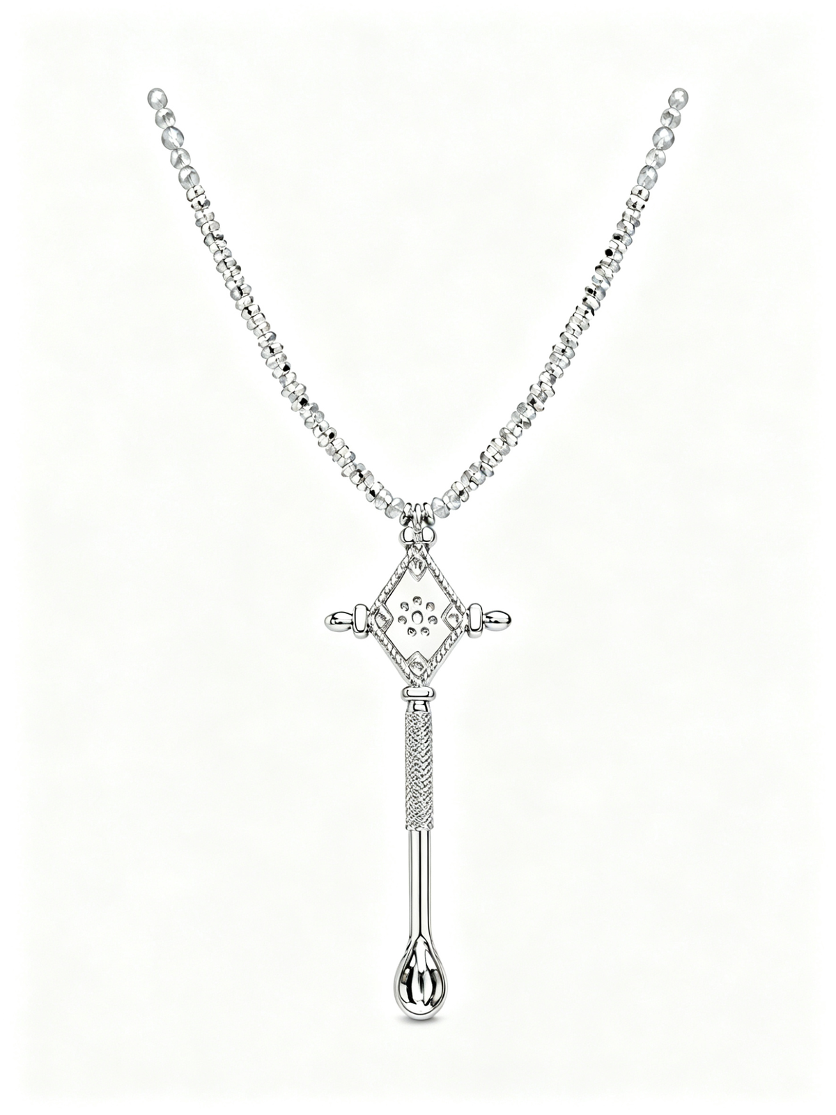 Long gray spinel bead necklace full view