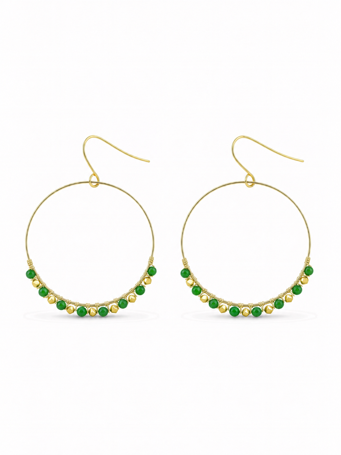 green gemstone hoop earrings with natural stone beads