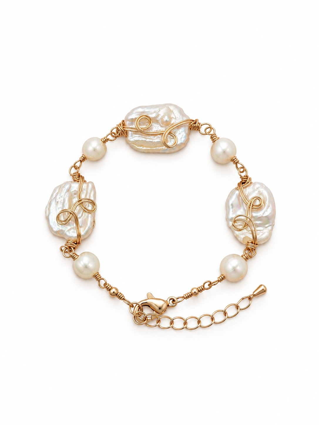 Handmade baroque pearl bracelet with gold wire