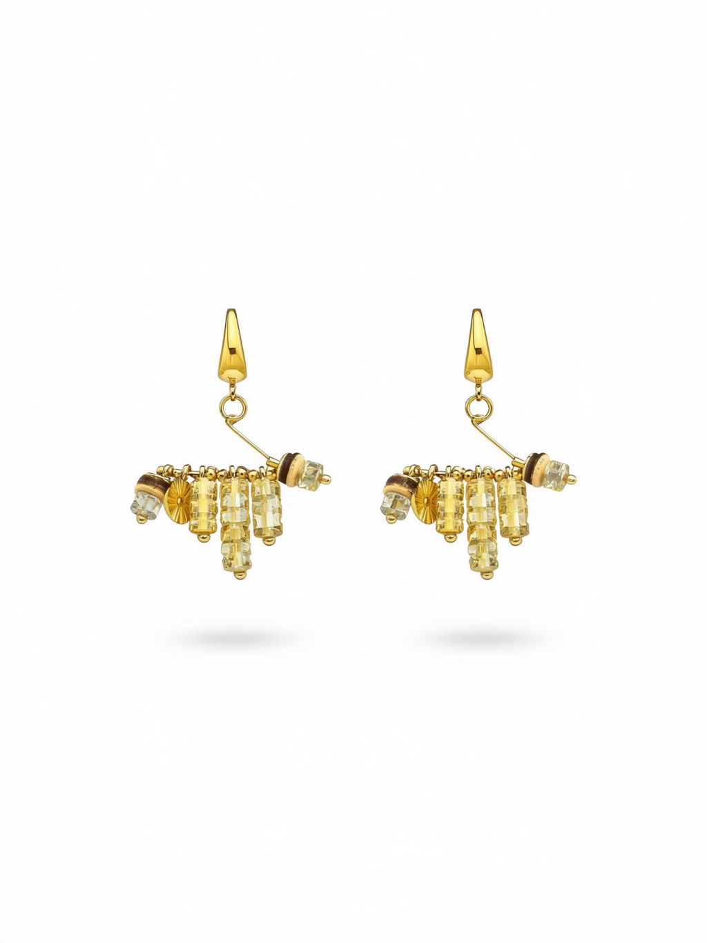 Handmade natural stone tassel earrings with vintage gold beads