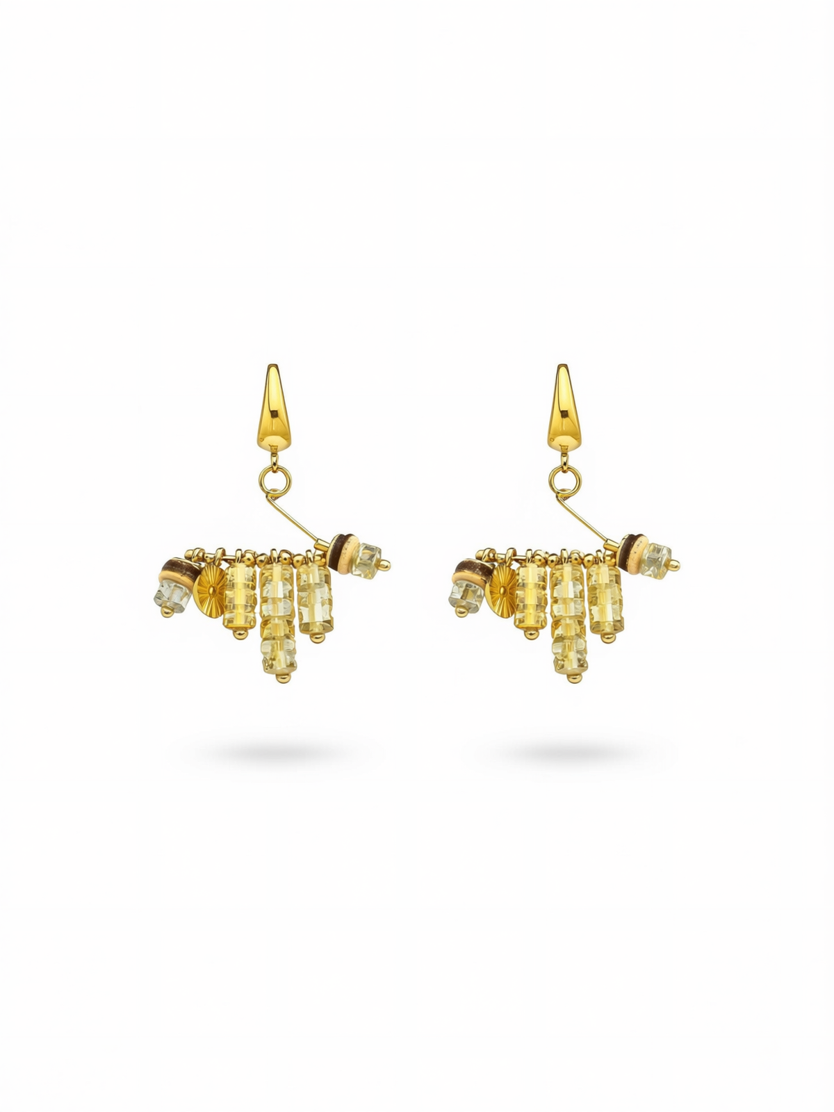 Handmade natural stone tassel earrings with vintage gold beads