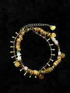 Irregular wooden beads on a vintage bohemian bracelet