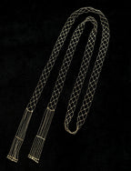 Long gold woven necklace full view