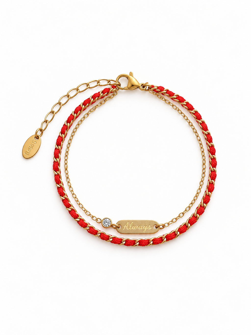 Lucky red string bracelet with gold chain