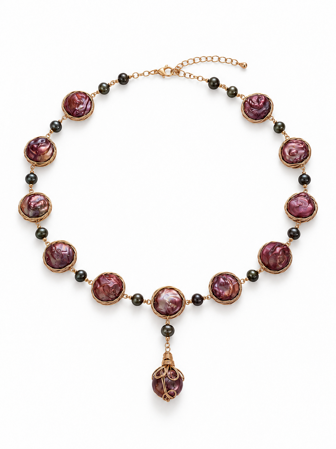 Vintage mauve-purple baroque pearl Y-drop necklace