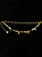 Multi-layer wooden beaded bracelet with gold-tone chains