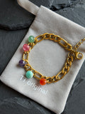 Multicolor gemstone gold chain bracelet
