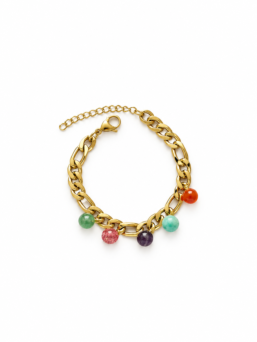 Multicolor gemstone gold chain bracelet