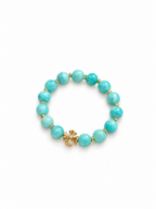 Natural amazonite beaded bracelet with gold cross 