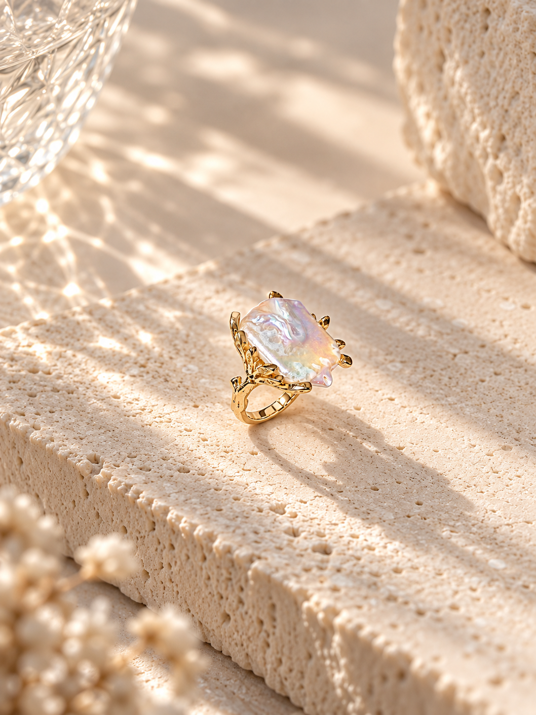 Natural baroque pearl open ring