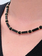 Natural black agate round and cylindrical beads