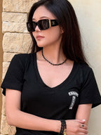 Natural black agate choker necklace worn around the neckline