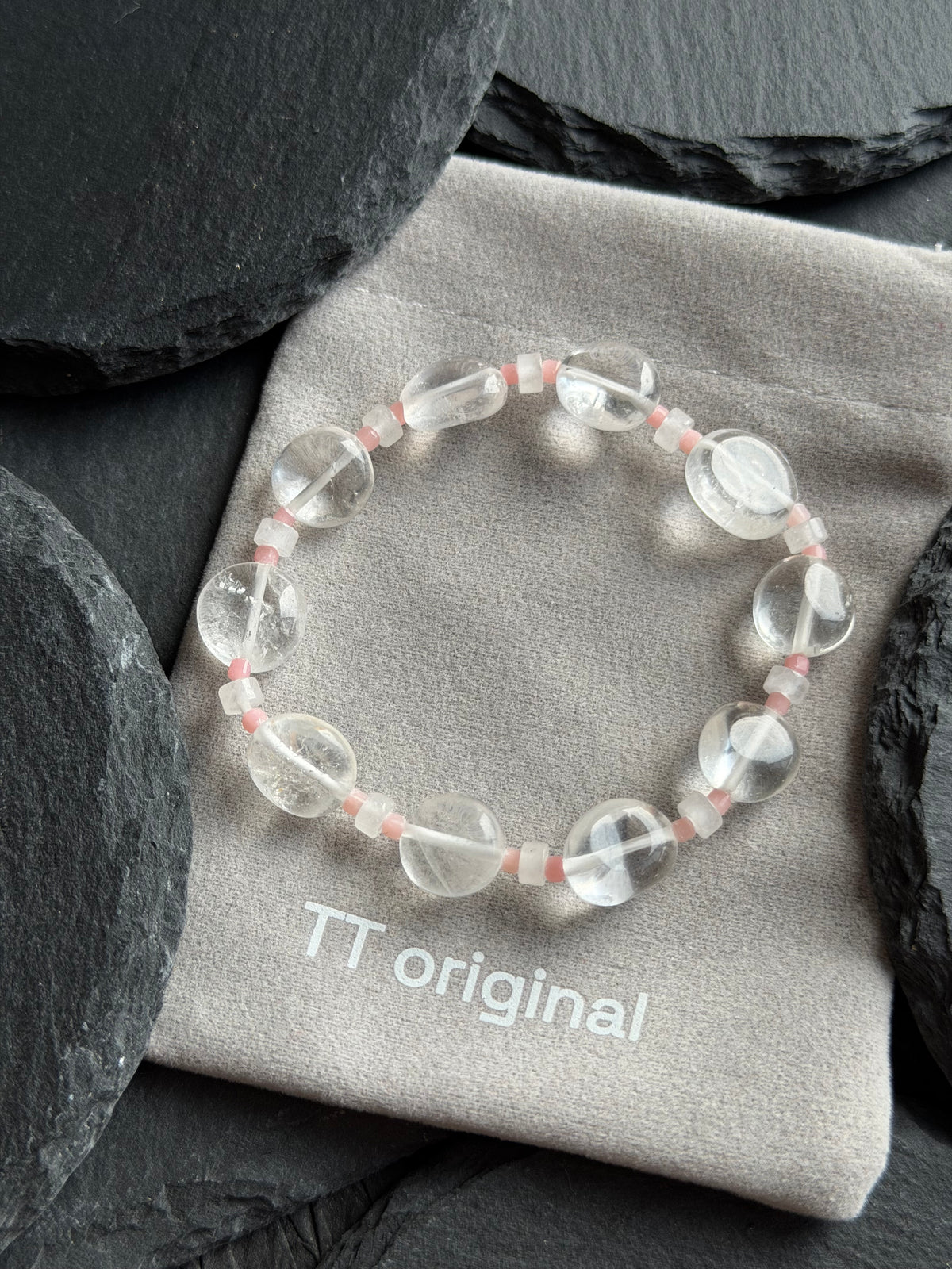 Natural white crystal bracelet with colorful accents pink