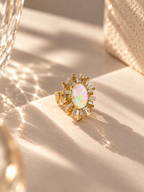 Opal-effect sunburst zircon statement ring
