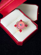 Swirling pink center detail on statement ring