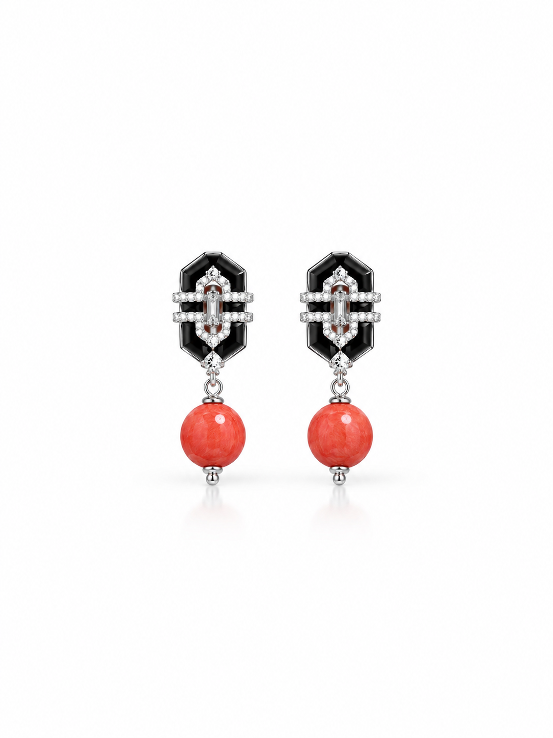 red bead drop earrings front view