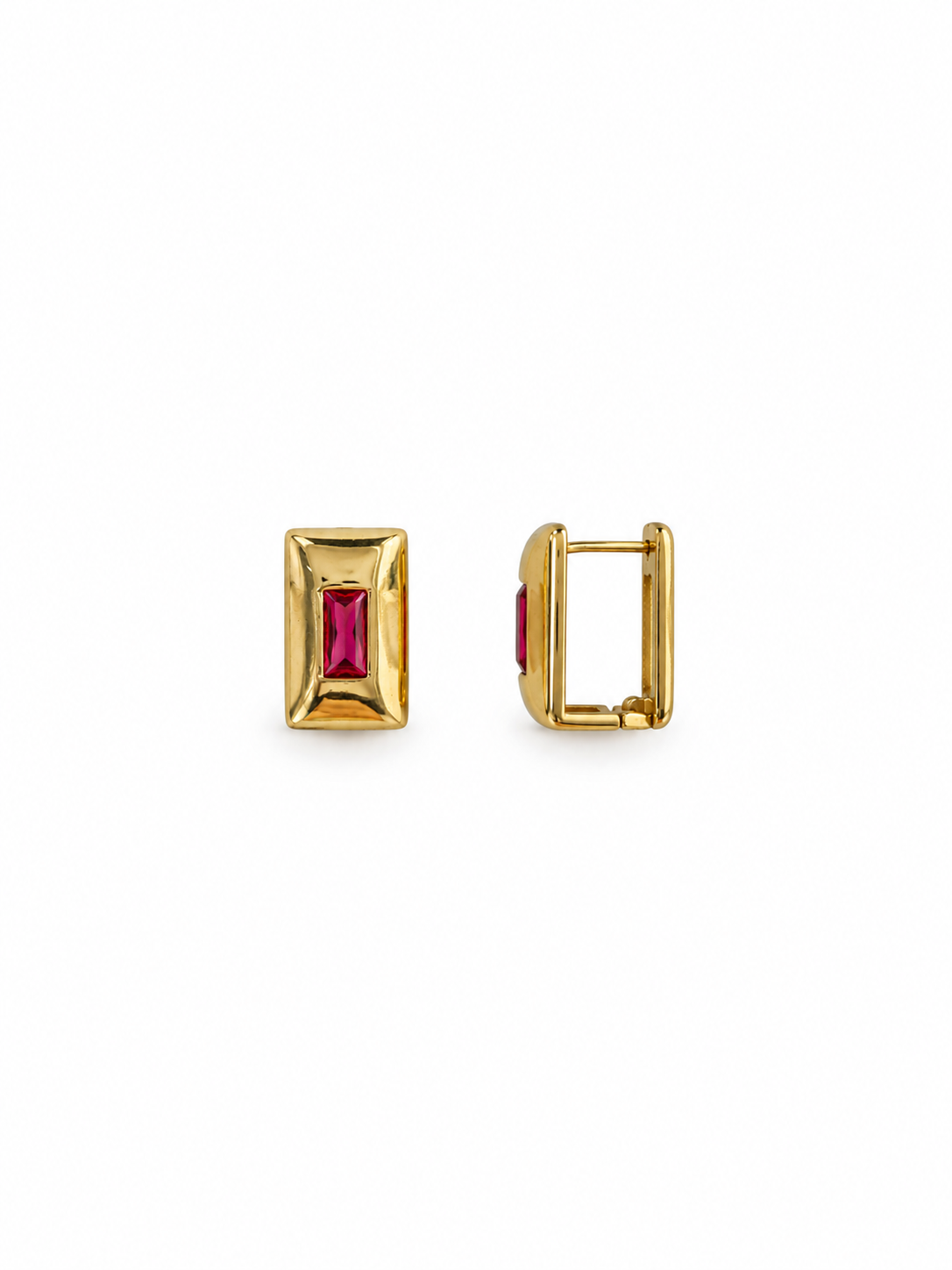 red and gold geometric earrings side view