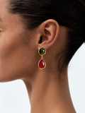 women worn red green vintage gold earrings