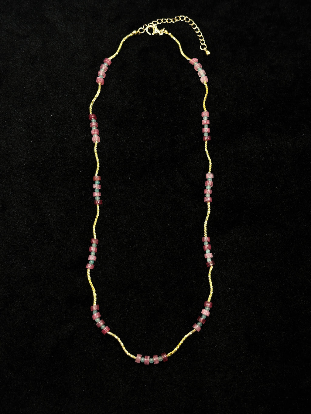 Full view of rose quartz necklace